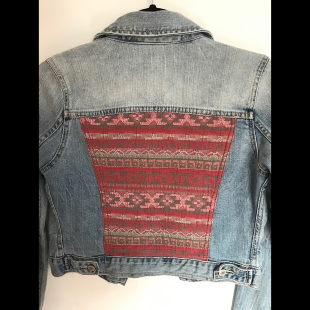 American Eagle Boho Jean Jacket with Aztec Detail
